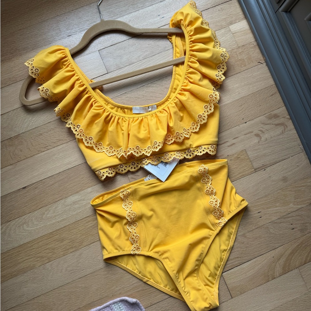 Ulla Johnson Selena Bikini top and Lunaire Bikini bottom in Canary sz Small NWT